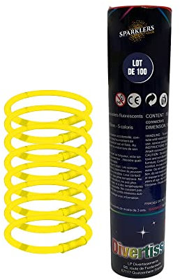 SPARKLERS CLUB Set di 100 braccialetti FLuorescents luminosi, 100 connettori inclusi, cinturino colore fluo ideale per feste e qualsiasi evento, Baton Fluo Glow, Silicone