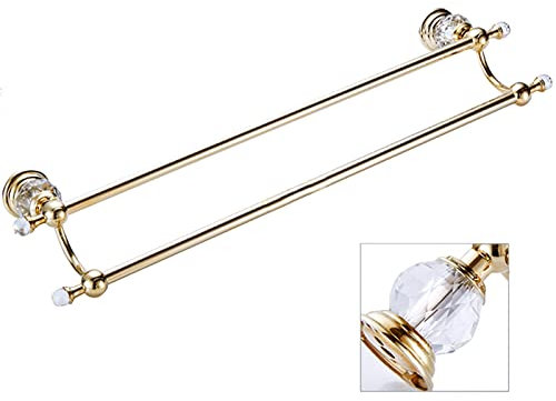 Porte-Serviettes Double Barre, Barre Porte-Serviettes dorée 40cm 50cm 60cm/Porte-Serviettes pour Salle de Bain Fixation Murale Cristal Laiton/Installation à vis (Taille : 80cm)
