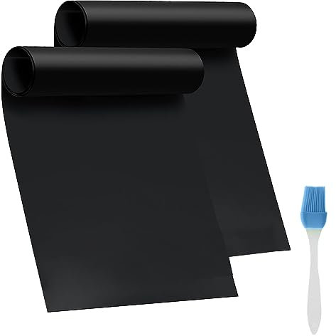Oven Liner 2 Pack, 40 x 30cm Fiberglass Coated Teflon Oven Liners for Fan Assisted Ovens, Non-Stick BBQ Mats for Gas Grill Reusable Sheets with Brush for Indoor Outdoor Oven Baking