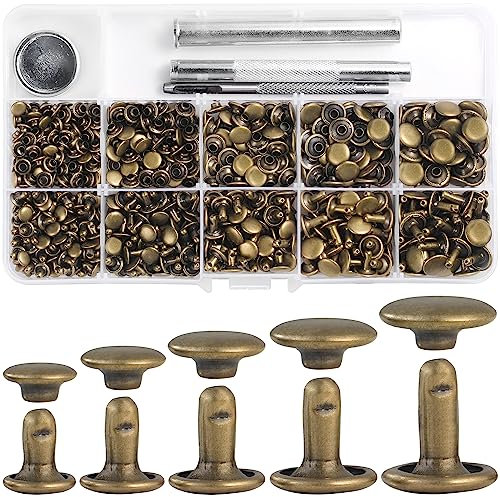 YORANYO 340 Sets Leder Nieten Kit Verschiedene Größen Nieten für Leder Doppelkappe Nieten Nieten für Kleidung Stoff mit Leder Handwerk Niet Werkzeug für Reparatur Dekorieren Kleidung Schuhe Taschen