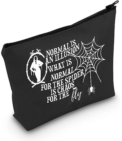 FEELMEM Morticia Makeup Bag for Adams Movie Fans Normal is an Illusion Cosmetic Bag Horror Movie Merchandise Horror Gothic Gift