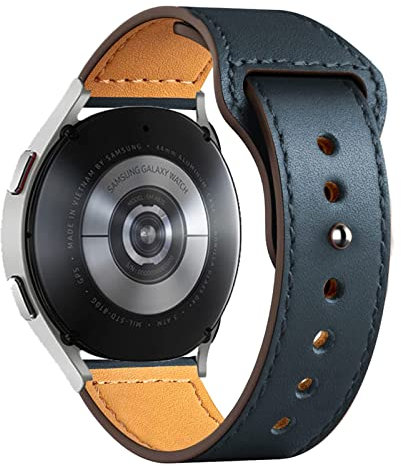 Correa de Cuero para Samsung Galaxy Watch 6/5/4 40mm 44mm/Watch 6 classic/Watch 5pro 45mm/Watch 4 Classic 42mm 46mm,20mm Correa Deportiva Cuero Genuino de Repuesto para Mujer Hombre,Azul profundo
