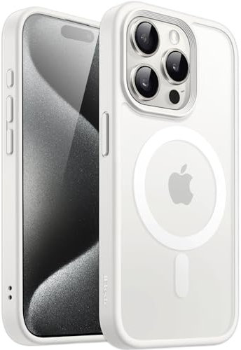 JETech Magnetisch Hülle für iPhone 15 Pro Max 6,7 Zoll Kompatibel mit MagSafe, Durchscheinende Matt Handyhülle Rückseite Dünn Stoßfest Schutzhülle (Weiß)