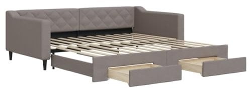 vidaXL Tagesbett, Sofabett Ausziehbar mit Schubladen, Gästebett Schlafsofa für Schlafzimmer Wohnzimmer, Sofa Ausziehbett, Taupe 100x200cm Stoff