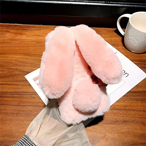 Emlivi Hülle Kompatible mit iPhone 15, Plüsch Hülle Weich Silikon Handyhülle, Süße Winter Warm Stoßfeste TPU Schutzhülle Niedlich Kaninchen Handytasche für iPhone 15, Rosa Kaninchen
