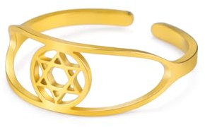 TEAMER Davidstern-Ring aus Edelstahl, verstellbar, Vintage-Fingerring, jüdischer Magen-Amulett-Schmuck für Frauen (Stil 3 – Gold)