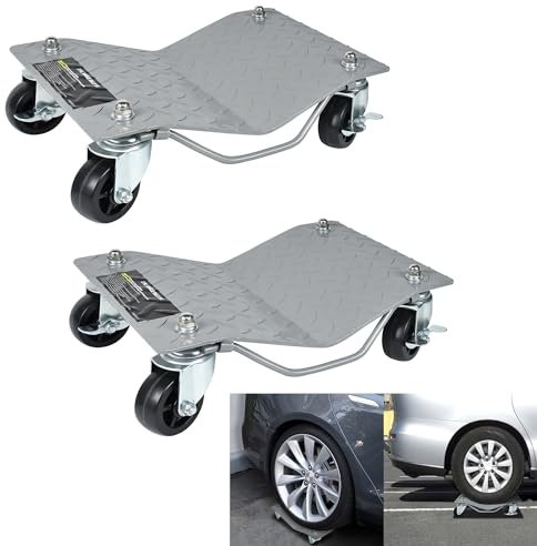 YRHome 2 Stück Rangierhilfe 500 kg pro Plattform Reifenwechsel Rangierheber Wagenheber Rad Rangierroller 40,5x30x7cm für Auto PKW LKWs Mobile Reifenplattform Traktoren Silber