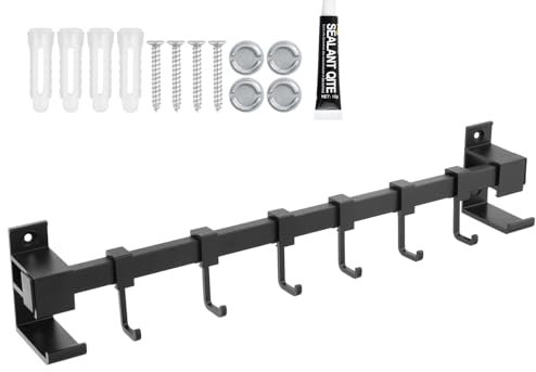 40cm Hakenleiste Küchenregal Küchenutensilienhalter mit 6 Beweglichen Hake Hängeleiste Aluminium Küchenreling Hakenleiste Küche küchenstange Küchenreling Hängeleiste für Küche Badezimmer (Schwarz)