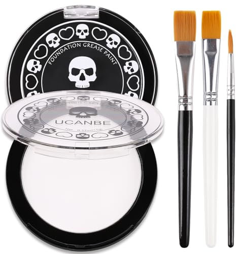UCANBE White Foundation Goth+ Schwarz Gesichtsfarbe mit 3 Pinsel, Sicher Ungiftig, Körperfarbe für Halloween, Karneval, Theater, Bühne, Film