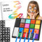 Lictin Truccabimbi Kit,Face Paint-18 Colori,Kit per La Pittura del Viso per Bambini,5 Pennelli Professionali,30 grafica per festa di Halloween, compleanno, Natale Paletta di bellezza,grande regalo