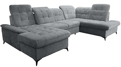 Robin Inspire Ecksofa Mit Schlaffunktion 2 Bettkasten U Form Sofa Eckcouch Schlafcouch Freistehend Verstellbare Sitztiefe Rückenhöhe Neo 343 x 210 x 90 cm Rechts Dunkelgrau