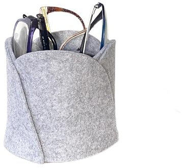 Porta Occhiali Multiplo da Tavolo - Supporto Occhiali per la Casa da Comodino o Scrivania - Scatola Tonda con Divisorio a 3 Posti - Organizer Portaocchiali Morbido Fatto a Mano in Italia da FELTIPOP