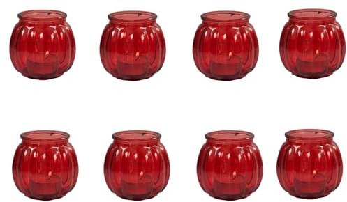 GOLDBEARUK Glass hanging lanterns X8 tealight holders with handles Red