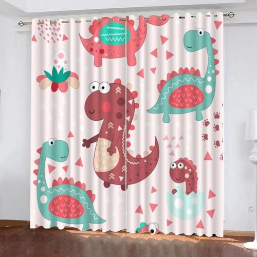 GIOVIA 3D Dino Vorhänge Abdunkelnde mit ösen 2 Stücks Gardinen Blickdicht Verdunkelungs Süßer Dinosaurier Kälteschutz Scheibengardinen für Junge Mädchen Schlafzimmer B 280 X H 260 cm