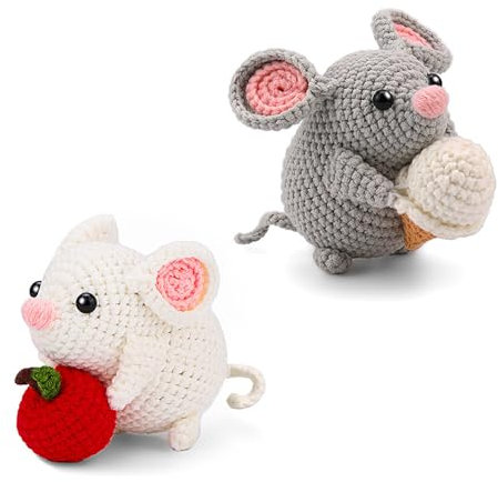 Zeizafa Häkelsets für Anfänger, Tier-Häkelsets, Maus-Häkelgarn-Set mit Häkelnadeln und Anleitung für DIY-Liebhaber, Anfänger, Häkelsets, DIY-Maus-Häkelsets, komplettes Tier-Häkelgarn-Set