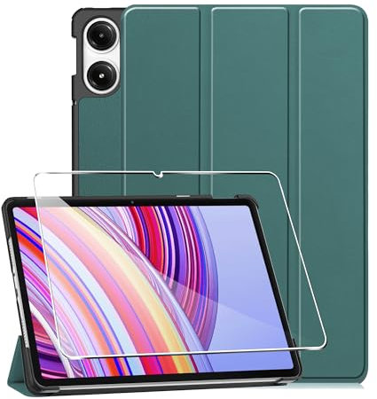 Funda para Redmi Pad Pro 5G/ 4G / Xiaomi Poco Pad 12.1 Inches +1 Pack Cristal Vidrio Templado,con Función Soporte,Anti-Arañazos Protectora Case función -Verde