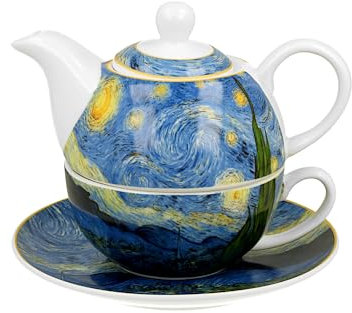 DUO ART GALLERY Tasse mit Teekanne STARRY NIGHT inspired by Van Gogh New Bone China Porzellan