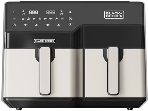 Black+Decker - Friggitrice ad Aria Doppia 2500W | Capacità Totale 9L | 8 Programmi Preimpostati | Schermo Digitale Touch | Temperatura Regolabile 80-200ºC | Tecnologia Double Cooking