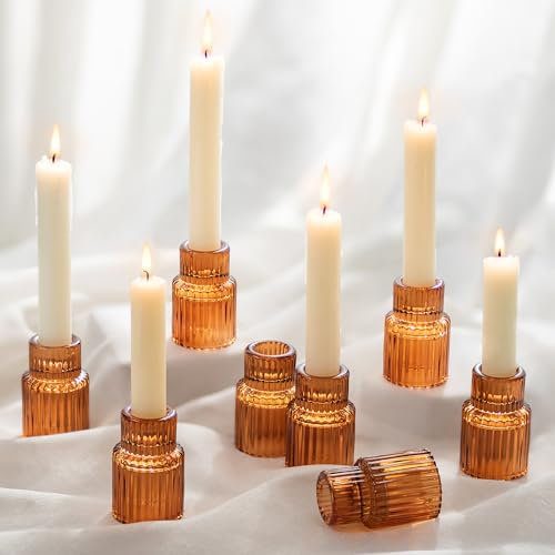 Romadedi Glas Kerzenhalter Kerzenständer für Stabkerzen - 10er Set Klein Stabkerzenhalter für Hochzeit Tischdeko Herbst Deko Esstisch Party Weihnachten Advent Wohnzimmer Vintage, Braun