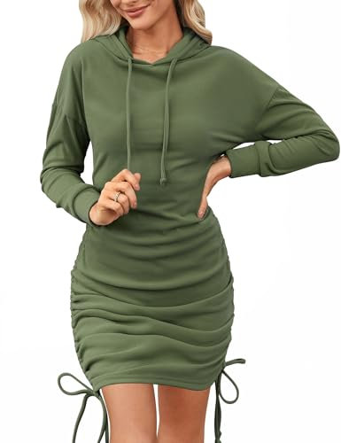 Aottori Felpa Donna con Cappuccio Invernale Hoodie Vestito in Pile Sweatshirt a Maniche Lunghe Caldo Abito Felpe Lungo Autunno Verde M