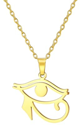 Auge des Horus Ankh Halskette für Frauen Männer Edelstahl Antik Auge des ägyptischen Horus mit ägyptischem Lebenszeichen Kreuz Ankh | Doppelflügel Halskette Anhänger Amulett Schmuck
