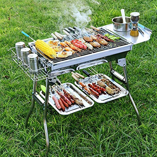 Tragbarer Grill für 4–6 Personen, BBQ-Grill, Holzkohlegrill für Camping, Outdoor, Gartengrill, Grillutensil, 48 x 35 x 57 cm