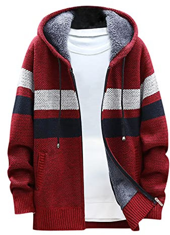 RLEHJN Herren Strickjacke mit Kapuze, Sweatjacke Reißverschluss Hoodie Sweatshirt Jacke Herren Winterjacke damen mit Kapuze für Outdoor Snowboard Wandern Fahrrad Training Arbeits, S-XXL