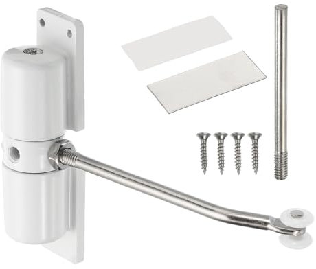 sourcing map Automatic Spring Door Closer Adjustable 40 lbs Self-Closing Door Hinge Safety Easy to Install Tension Door Closers for Home Use (White)