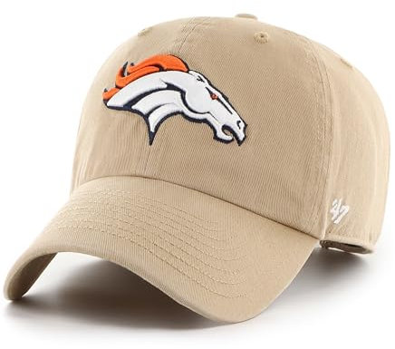 '47 NFL Denver Broncos Clean Up Unisex-Baseballkappe, Verstellbarer Riemenverschluss, Einheitsgröße, Team Logo, Farbe Khaki