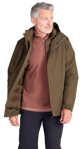 Mountain Warehouse Alaskan Mens 3-in-1 Waterproof Jacket - Breathable Coat with Taped Seams & Microfibre Insulation - Autumn Winter Wet Weather, Walking & Outdoors Khaki 4XL