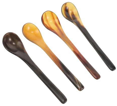 Garneck 4 Stück Honiglöffel Aus Ochsenhorn Langer Griff Kompakter Rührlöffel Für Honig Und Dessert