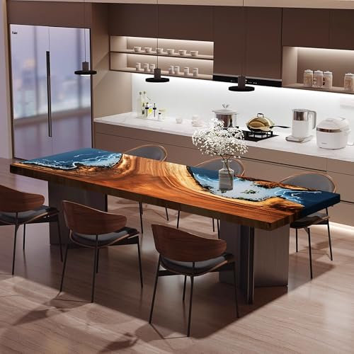 FOEVAFLO Walnuss Custom Esstisch Epoxidharz Tisch Großer Flusstisch Massivholz Indoor Modern Küchentisch Möbel für Esszimmer