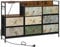 WOLTU Kommode mit 8 Schubladen, Stoffkommode mit Steckdosen, Kommodenschrank für Schlafzimmer Wohnzimmer Flur, aus Metallrahmen Holzwerkstoff, Rustikales Braun mit Vintage-Blumenmotiv