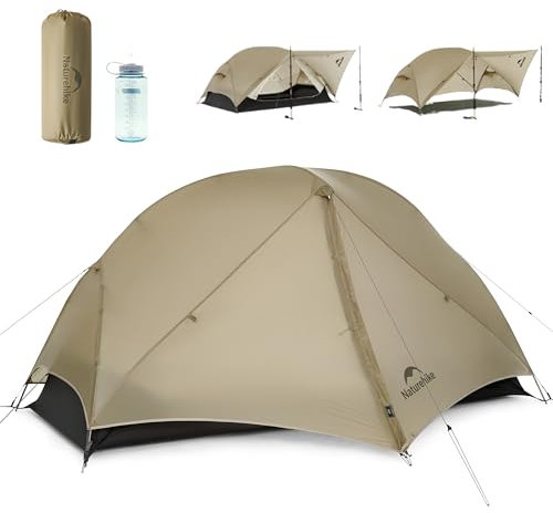 Naturehike Mongar UL-Zelt [2025 Upgrade] 1,5 kg, ultraleichte Zelte, 1/2 Personen, Rucksackzelt, 4 Verwendungsmodi, wasserdicht, Wanderzelte für Camping mit Veranda, einfacher Aufbau (Khaki, 2 person)