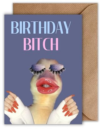 WBdesignz Lustige Geburtstagskarte „Birthday Bitch“ – Glamouröse & freche Karte für beste Freundinnen & Freunde – Meme Style – Für Frauen, Party, Spaß & Humor – DIN A6 – Mit Umschlag