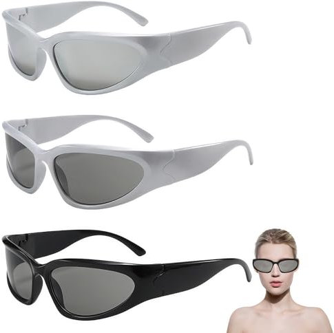 3 Stück Vintage Sonnenbrille für Herren Damen Rave Brille, Hässliche Sonnenbrille y2k Schnelle Brille, Sonnenbrille Festival UV400 Fahrradbrille Sportbrille