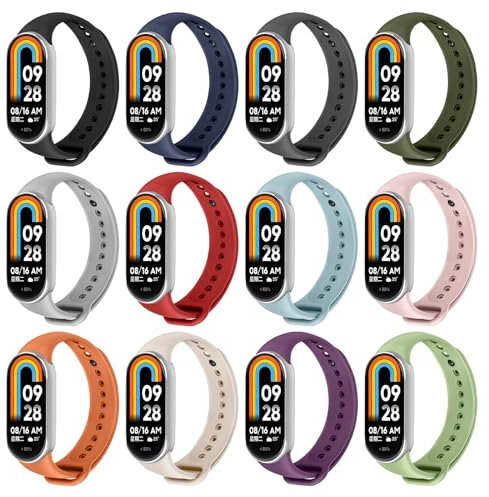AXFEE 12 Pezzi Cinturino Compatibili con Xiaomi Mi Band 8, Regolabile Cinturino Sportivo per Donna e Uomo, Traspirante, Silicone, Ricambio Compatibile con XM8