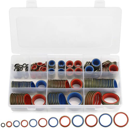 Erzekrim Hydraulik Dichtringe mit Gummilippe M6-M30 Ölablassschraube Dichtring Dichtungsringe Sortiment Bonded Seal Dichtring mit Aufbewahrungsbox für Zentral-Hydraulik, Servolenkung (245, M6-30)