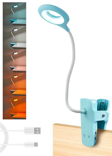 National Lighting Dimmable LED Clip On Light - 4.5W Touch Control LED Lamp with Flexible Neck & Strong Clamp - 5 Colours & Brightness Levels, USB Rechargeable Desk Light - Blue