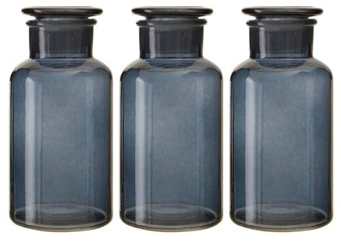 UNIQUE HOME LIVING Apothecary Jar Set of 3 Reagent Bottles, 500ml Grey Glass Storage Jars with Lid, Reusable Vintage Refillable Container for Herbs, Spices, Oils, Bath Salts, Lotion, Perfume