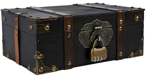 CZCMYAU Vintage hölzerne Schatztruhe mit Schloss dekorative Aufbewahrungsbox für Schmuck und Keepsakes Piraten Geschenk Truhe Hochzeit für die Lagerung Dekoration (23,5 x 16 x 9,5 cm)