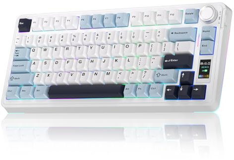 AULA S75 PRO - Teclado mecánico inalámbrico con pantalla y perilla, teclado para juegos 75% intercambiable en caliente con interruptores prelubricados, retroiluminación RGB, teclas PBT con sonido