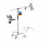 pixly® Trípode de acero inoxidable ajustable profesional en C con brazo de horca para estudio de fotografía y vídeo; trípode de iluminación con base de tortuga y cabezal de agarre; trípode de luz