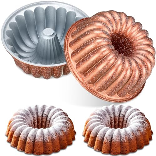 Teglia per torta a tubo scanalato antiaderente, 2 stampi in alluminio da 24 cm, facile rilascio per brownie e polpettone, design a disco ondulato