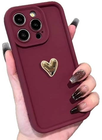 Kompatibel mit iPhone 6 Plus/iPhone 6s Plus – Goldene galvanisierte 3D-Herz Handyhülle, Mattes TPU Vollschutz Softcase