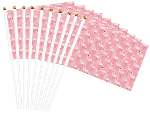 Drapeau à main polyvalent imprimé flamant rose feuilles de palmier pour mariage, anniversaire, vacances, décoration sportive, défilé