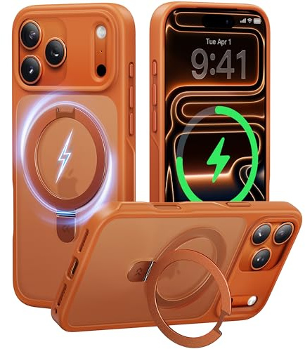 CASEKOO für iPhone 17 Pro Max Hülle für MagSafe [mit Ständer] [Kameraschutz & Militärschutz] Stoßfeste Schutzhülle Dünne Griffige Handyhülle für iPhone 17 Pro Max Case MagicStand - Orange