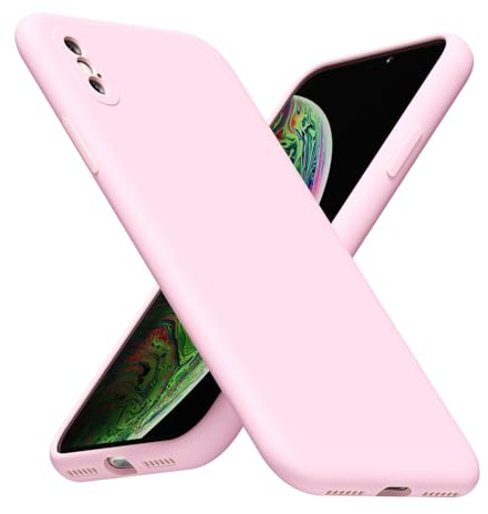 LoeoeL for iPhone X/Xs Phone Case Silicone, Minimalist Ultra Thin Slim Soft Rubber Gel Solid Color Matte TPU Cute Case for Women Men, Girly Plain Aesthetic Design & Camera Cover, Light Pink