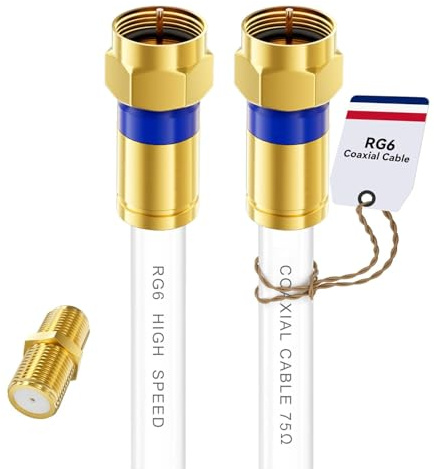 Digoloan Koaxialkabel 15m, RG6 Antennenkabel SAT Kabel 75 Ohm, F Stecker vergoldet, Hochgeschwindigkeits Internet für HD TV, Modem, Router, Digitalantenne, Satellit, Weiß