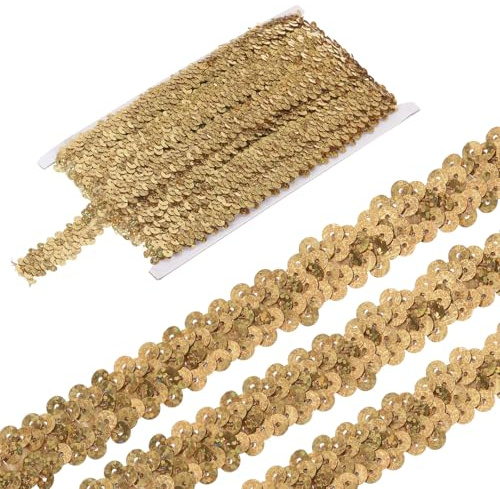 QUARKZMAN 5 Yards 0.8 Inch Elastische Pailletten Borte Rose Gold | 2 Reihen Flache Pailletten Streifen Glitzerband Stoffband, Für Basteln DIY Fransen Nähen Kostüm Kleid